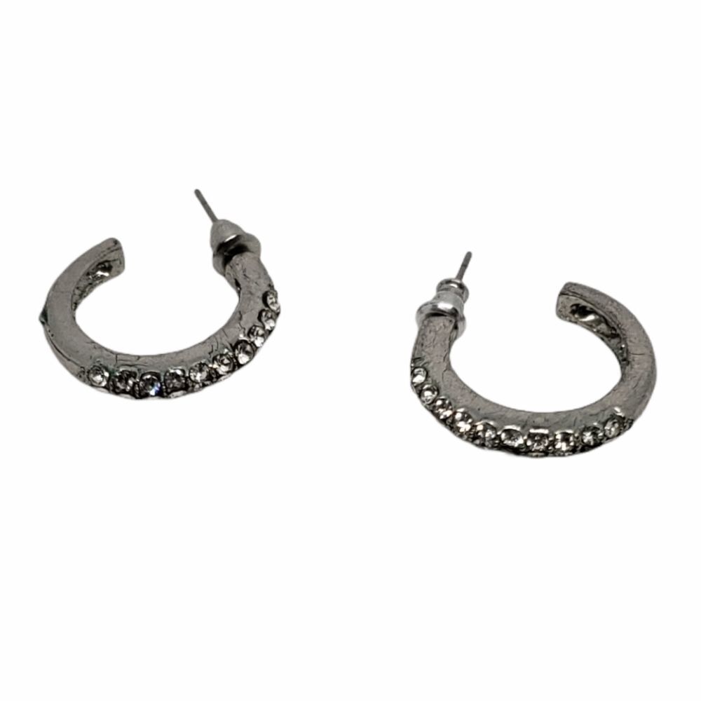 Classic Gemmed Sparkly Hooped Earrings Silver Tone